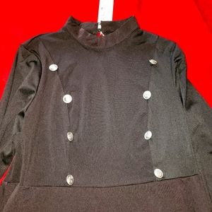 Rose gal Black military style stretch high low dress